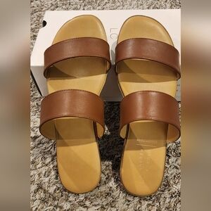 LC Lauren Conrad Cognac Sandals with Wide Straps and Flat Sole